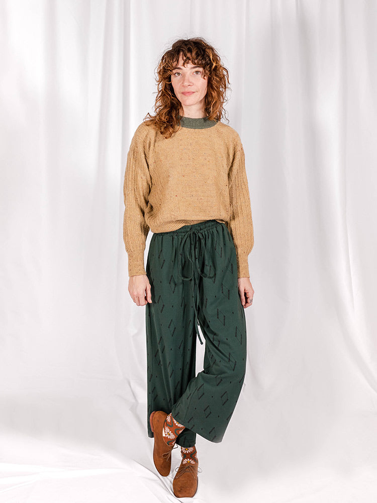 Fae Drawstring Pant - Diamond Vine Dark Sage