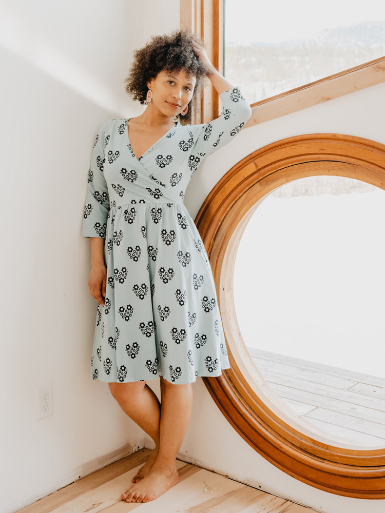 Callie 3/4 Sleeve Wrap Dress - Retro Slate
