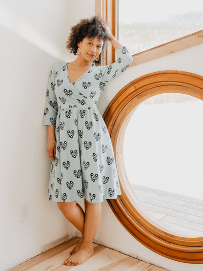 Callie 3/4 Sleeve Wrap Dress - Retro Slate