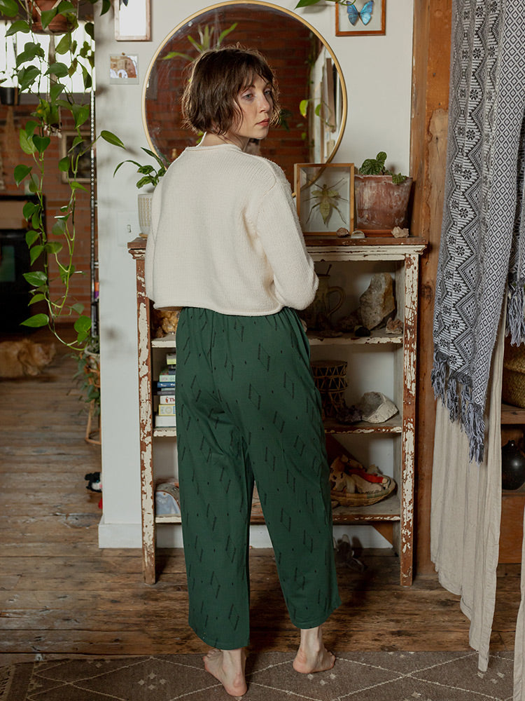 Fae Drawstring Pant - Diamond Vine Dark Sage