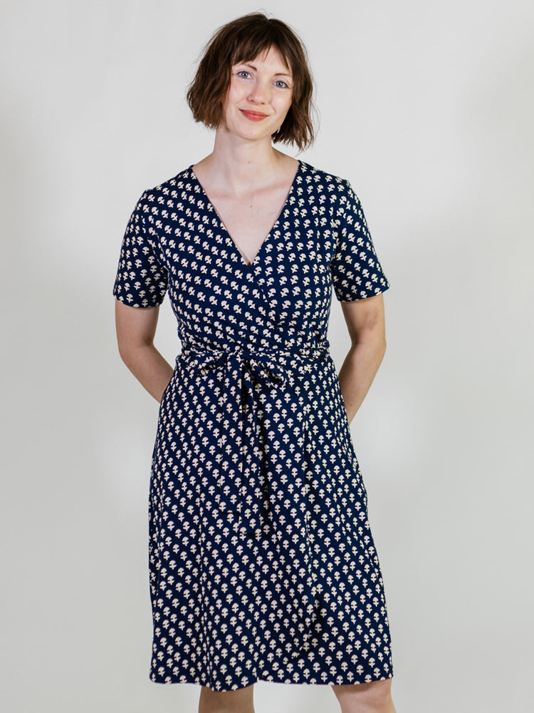 Katie Wrap Dress - Micro Floral Navy