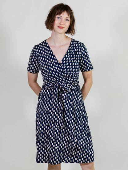 Katie Wrap Dress - Micro Floral Navy