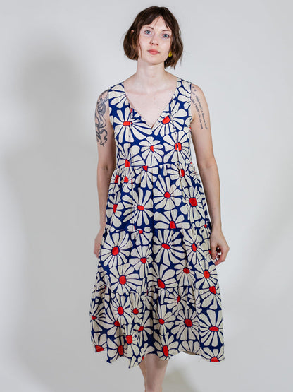 Thais Tiered Sleeveless Dress - Navy Floral