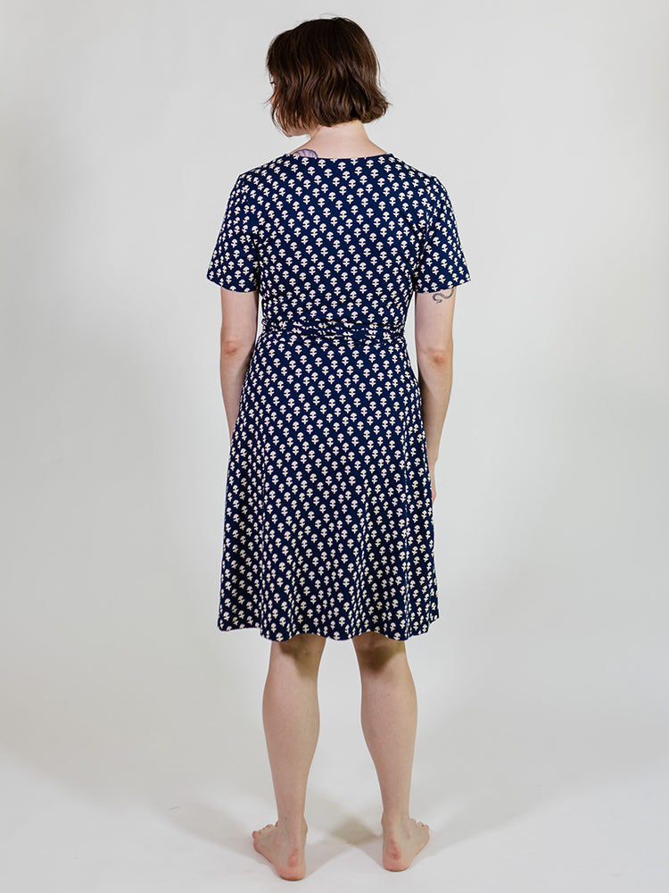 Katie Wrap Dress - Micro Floral Navy