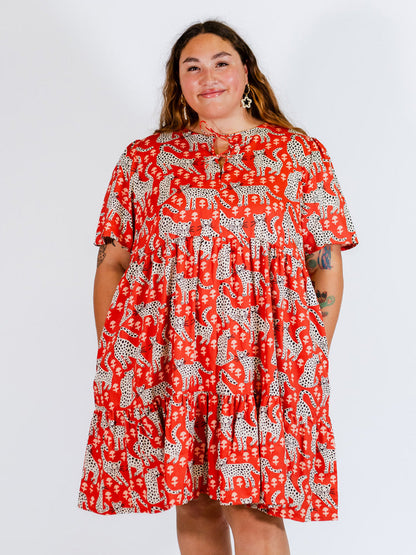 Adelaide Tiered Plus Size Mini Dress - Poppy Leopard