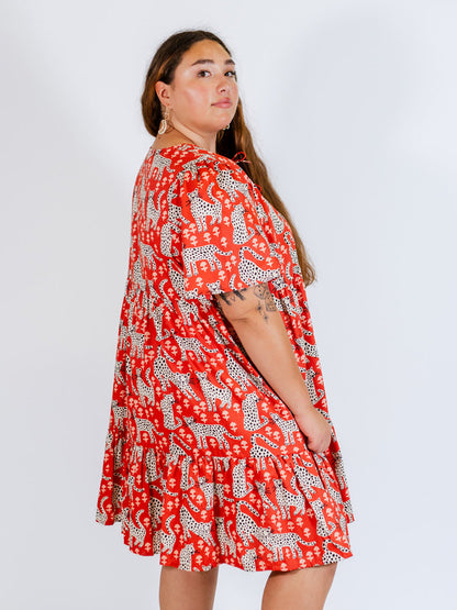 Adelaide Tiered Plus Size Mini Dress - Poppy Leopard