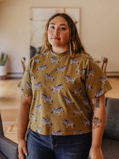 Eve Plus Size Top - Zebra Green