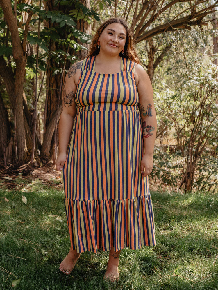 Opal Plus Size Dress - Navy Chartreuse Stripe