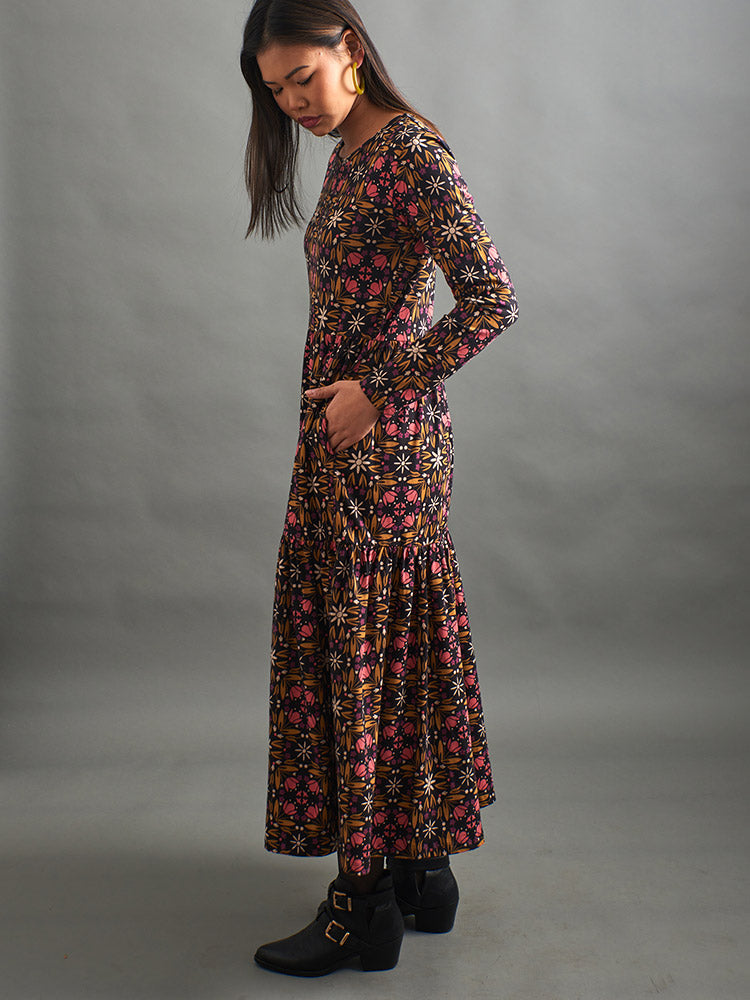 Mirah Tiered Dress - Mauve Tile