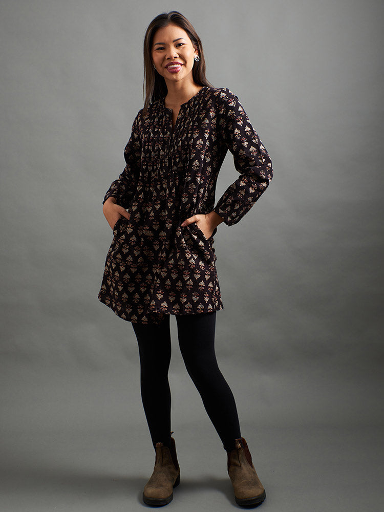 Victoria Tunic Dress - Black Mini Blossom