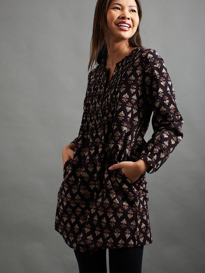 Victoria Tunic Dress - Black Mini Blossom