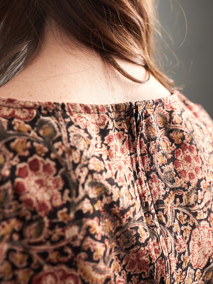 Vintage Pleat Dress - Black Floral