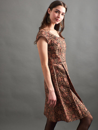 Vintage Pleat Dress - Black Floral