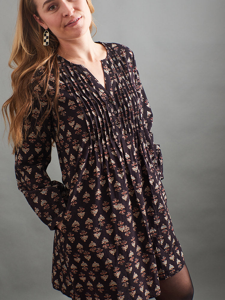 Victoria Tunic Dress - Black Mini Blossom