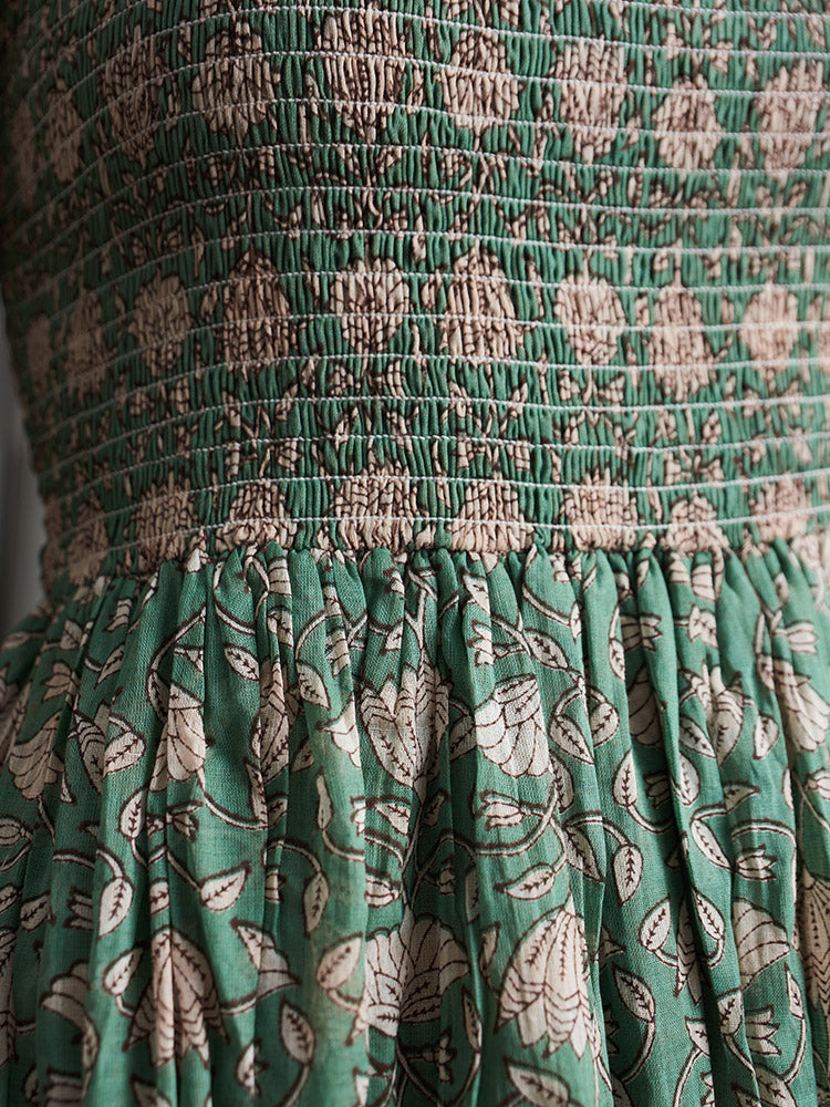 Hailee Smocked Plus Size Midi Dress - Aegean Teal Floral