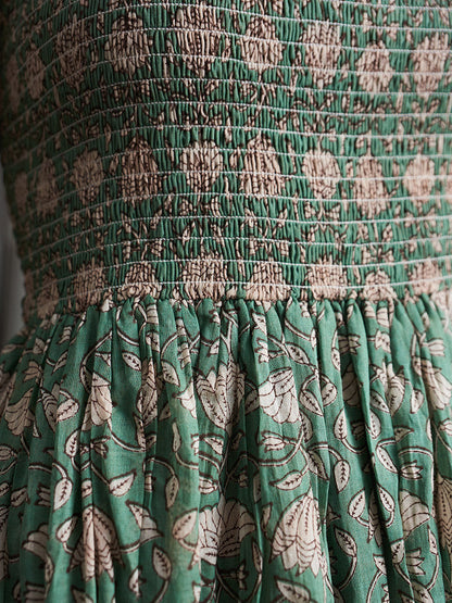 Hailee Smocked Plus Size Midi Dress - Aegean Teal Floral