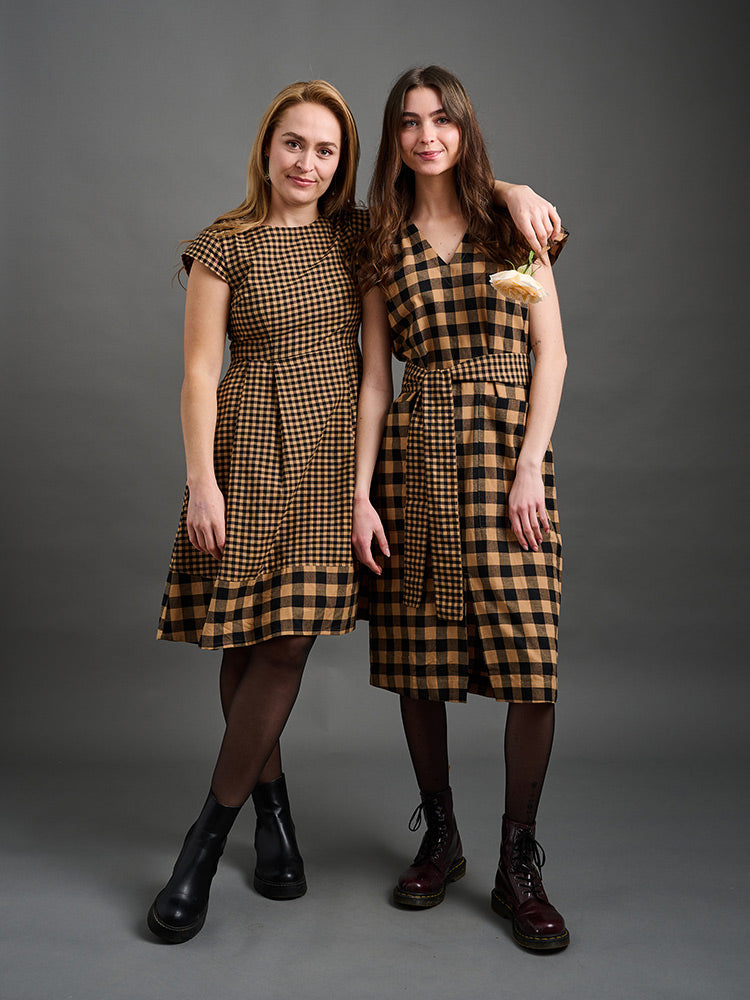 Devonshire Dress - Black and Tan Small Gingham