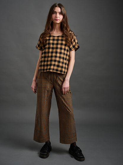 Odelia Top - Black and Tan Gingham