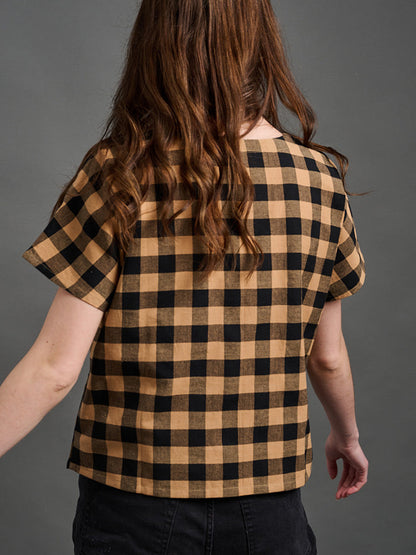 Odelia Top - Black and Tan Gingham