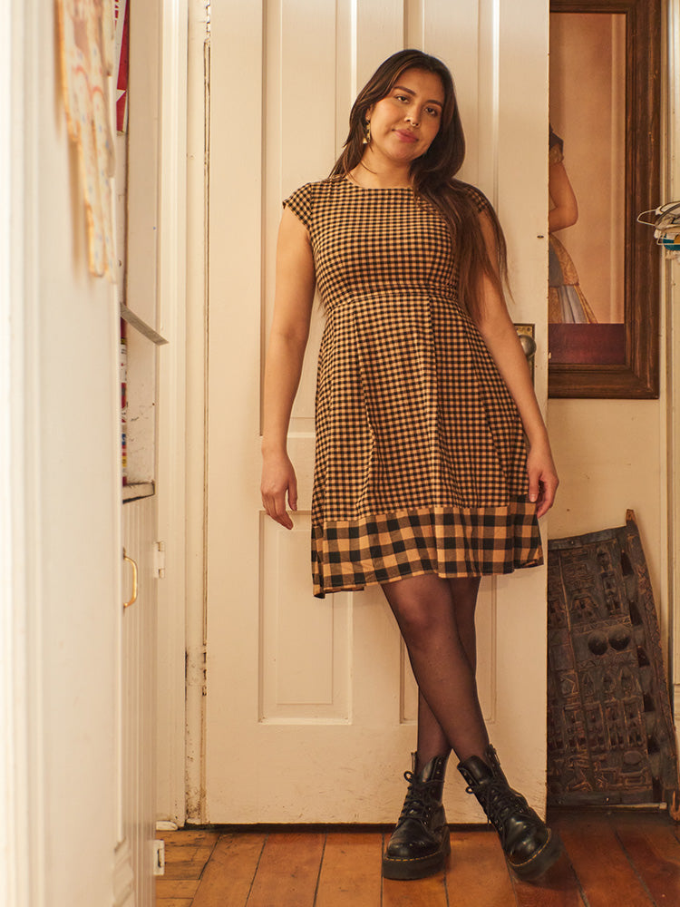 Devonshire Dress - Black and Tan Small Gingham