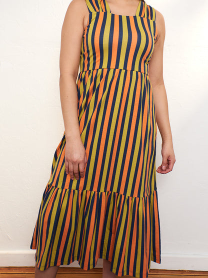 Opal Dress - Navy Chartreuse Stripe