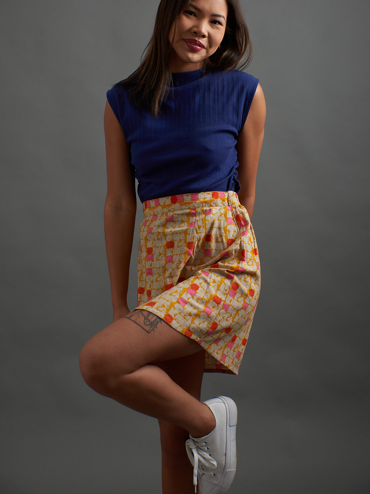 Ruched Top - Navy Rib Knit