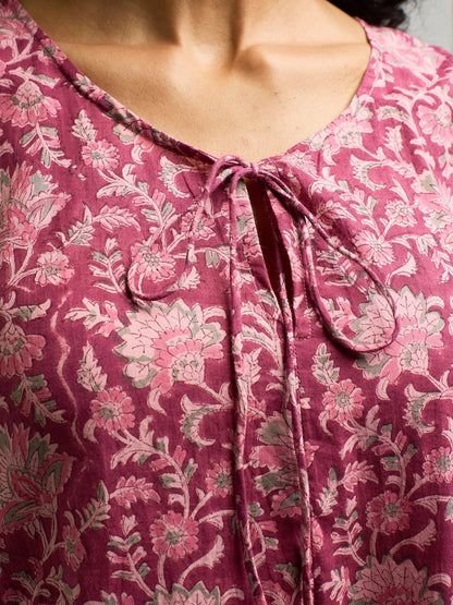 Thais Tiered Sleeveless Dress - Magenta Vine Floral