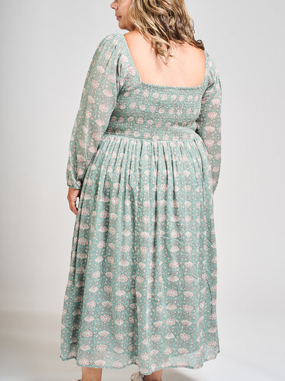 Hailee Smocked Plus Size Midi Dress - Aegean Teal Floral