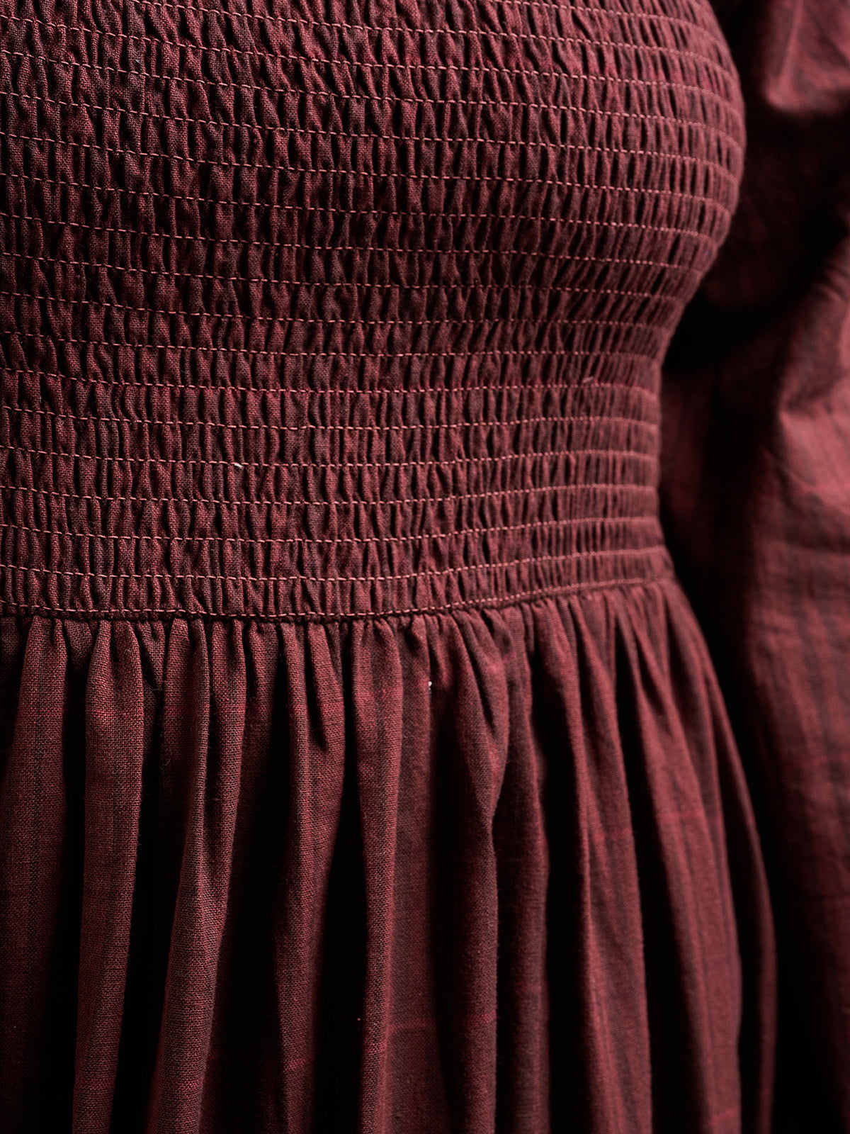 Hailee Smocked Plus Size Midi Dress - Maroon Plaid