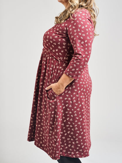 Callie 3/4 Sleeve Plus Size Wrap Dress - Burgundy Bouquet