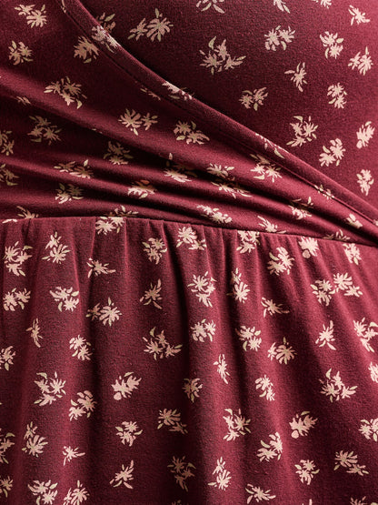 Callie 3/4 Sleeve Plus Size Wrap Dress - Burgundy Bouquet