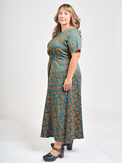 Artsy Traveler Plus Size Midi Dress - Teal Floral