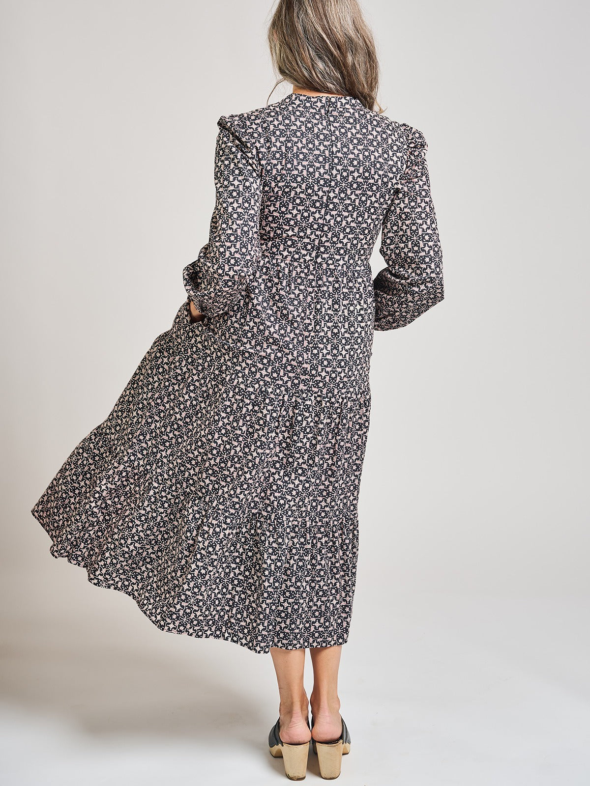 Norah Tiered Dress - Black Botanical