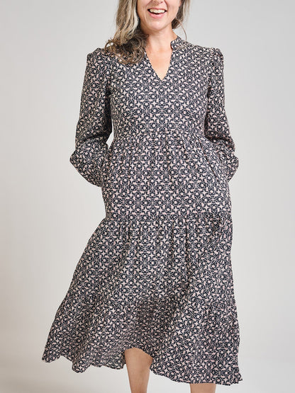 Norah Tiered Dress - Black Botanical