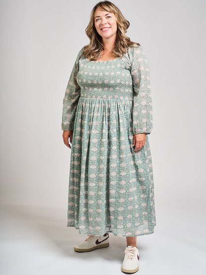 Hailee Smocked Plus Size Midi Dress - Aegean Teal Floral