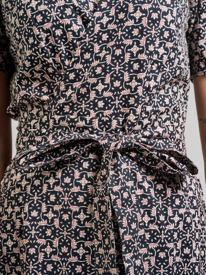 Wrap Maxi Dress - Black Botanical