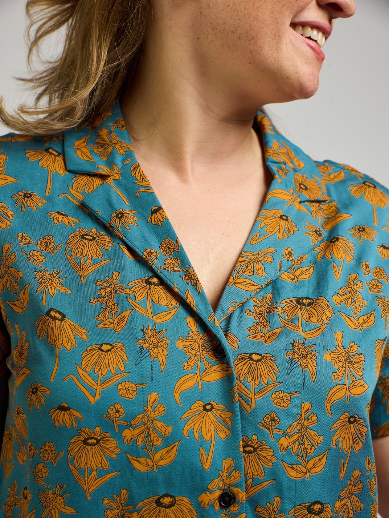 Camp Shirt - Teal Floral