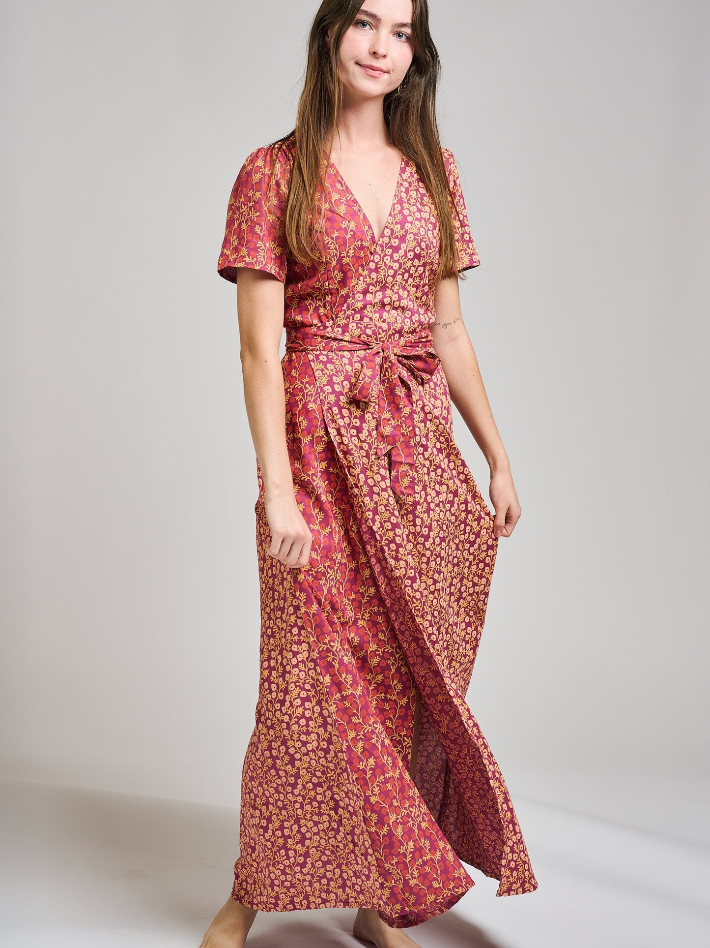 Wrap Maxi Dress - Berry Poppy Mix