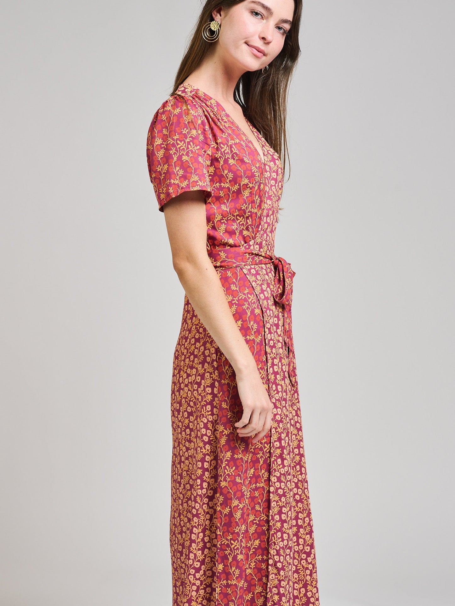 Wrap Maxi Dress - Berry Poppy Mix