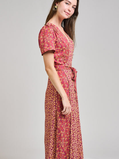 Wrap Maxi Dress - Berry Poppy Mix