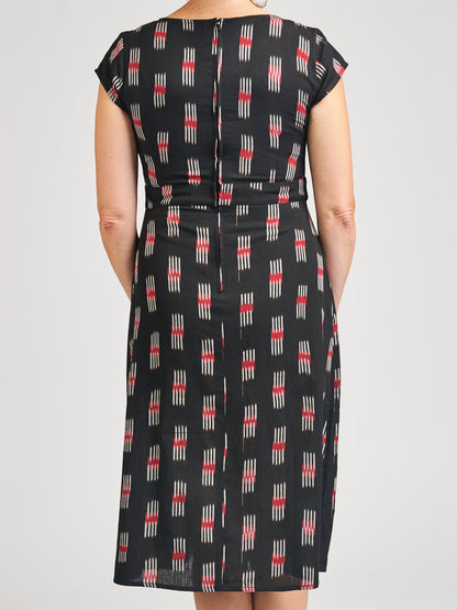 Vintage Pleat Dress - Black Ikat