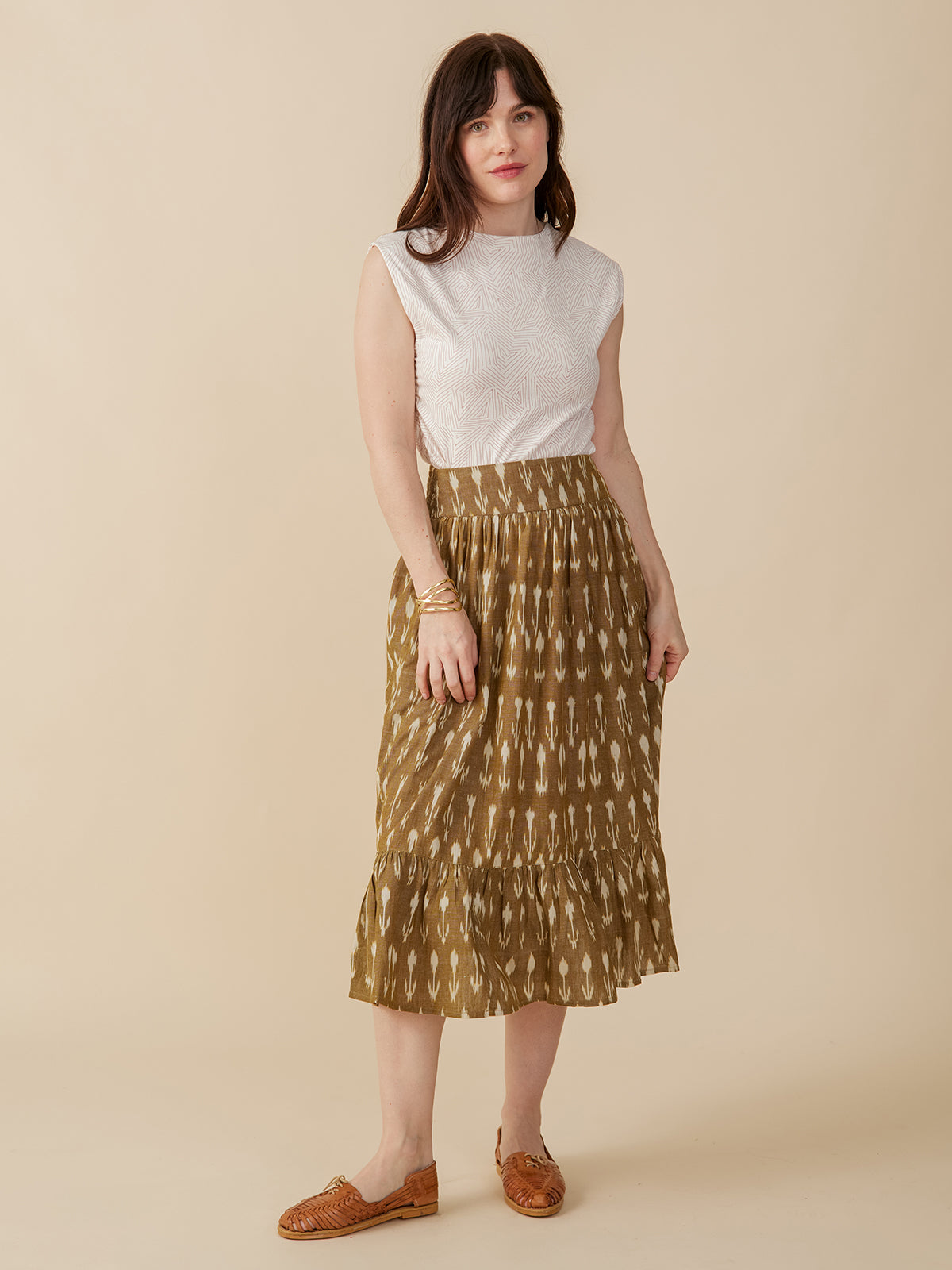 Mila Midi Skirt - Olive Ikat