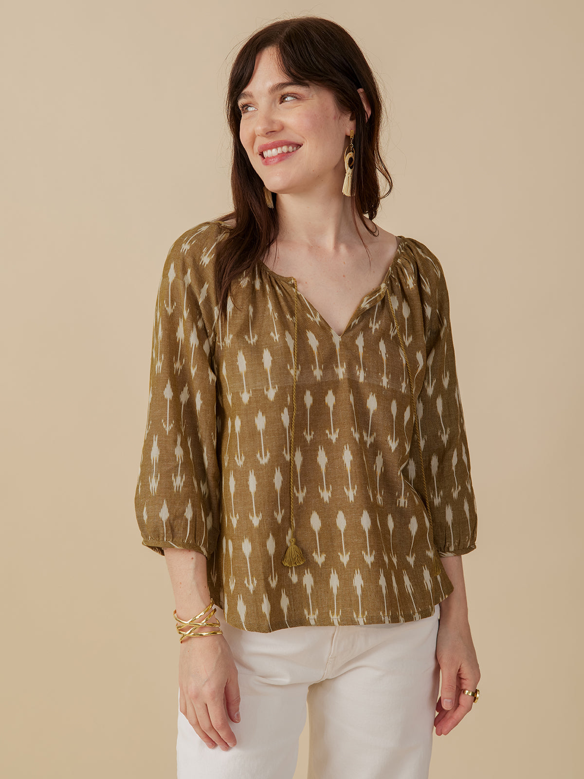 Tulum Tassel Top - Olive Ikat