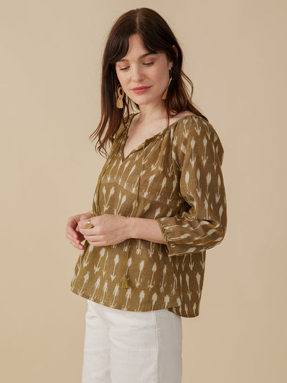Tulum Tassel Top - Olive Ikat