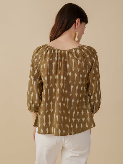 Tulum Tassel Top - Olive Ikat