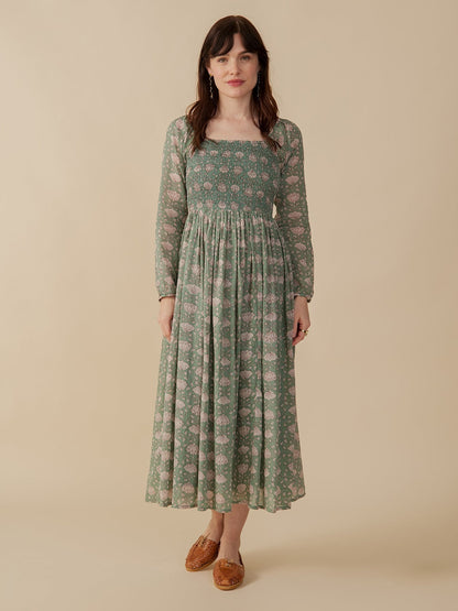 Hailee Smocked Midi Dress - Aegean Teal Floral