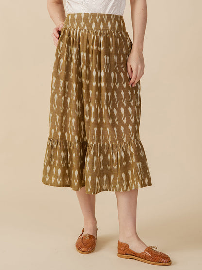 Mila Midi Skirt - Olive Ikat