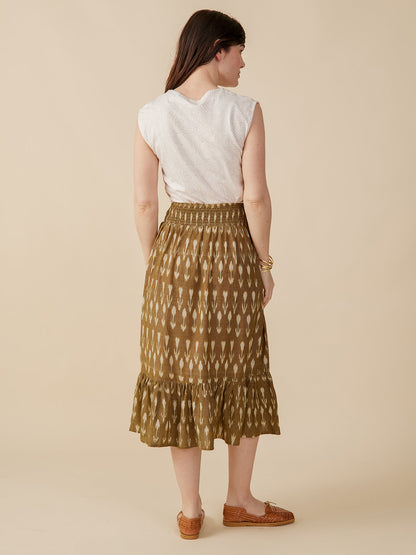 Mila Midi Skirt - Olive Ikat