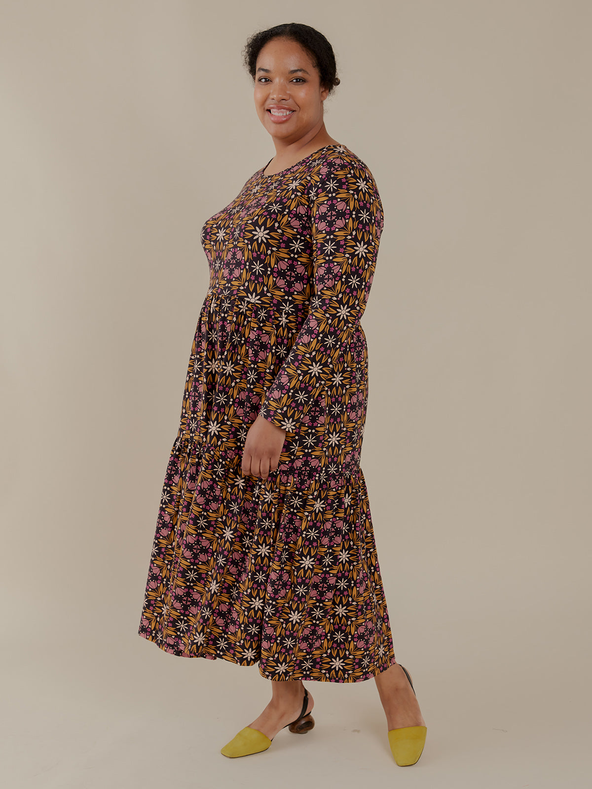 Mirah Tiered Plus Size Dress - Mauve Tile
