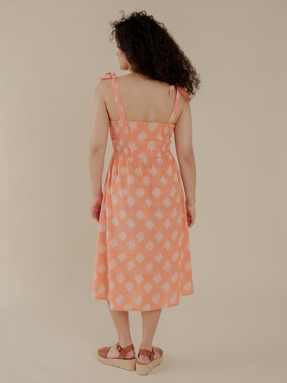 Provence Midi Dress - Peach Ikat